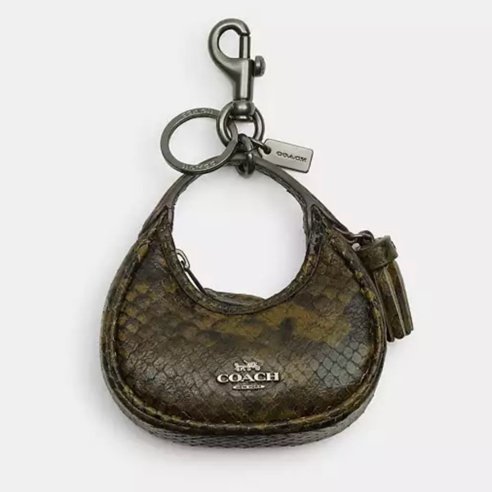 NEW Coach keychain Carmen Snake Print Bag Charm - Olive Green - Picture 2 of 3